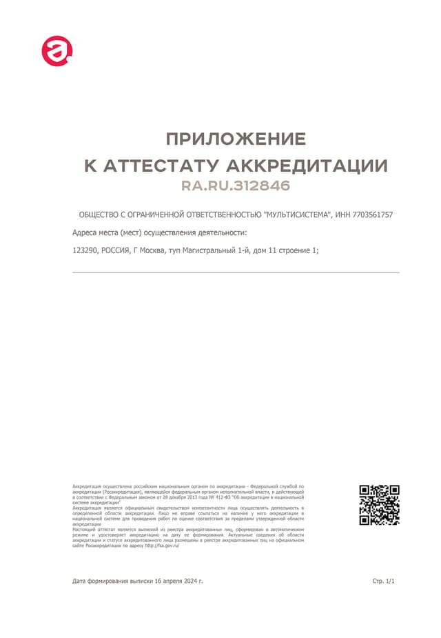 Приложение к аттестату аккредитации RA.RU.312846 — Мультисистема